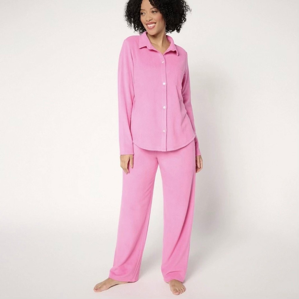 Cuddl Duds Women's Sleepwear Pajama Set Sz M Fleecewear with Stretch Pink